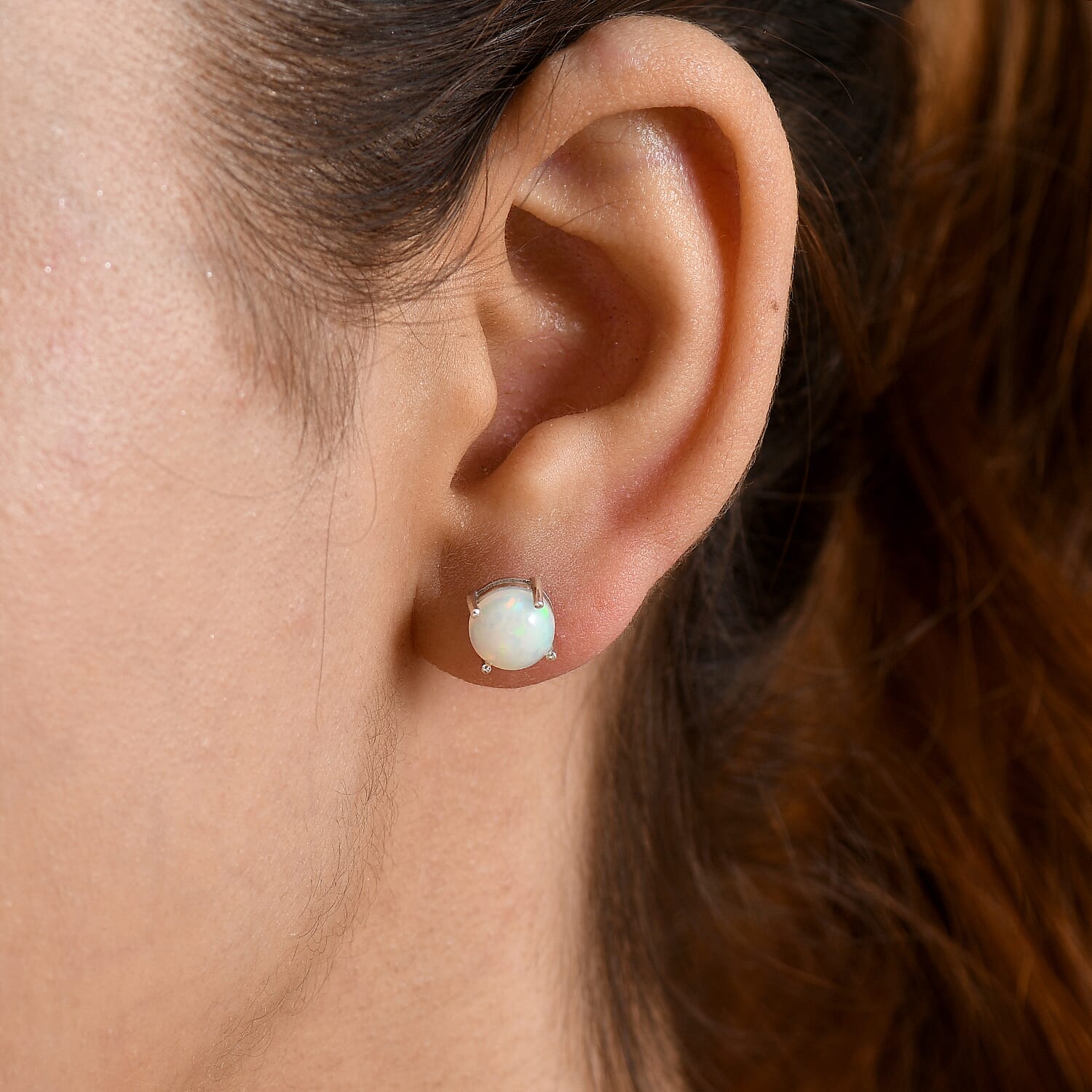 Royal Bali Collection - D'Joy Ethiopian Opal Solitaire Stud Earring with Screw Back in Rhodium Overlay Sterling Silver 2.15 Ct.