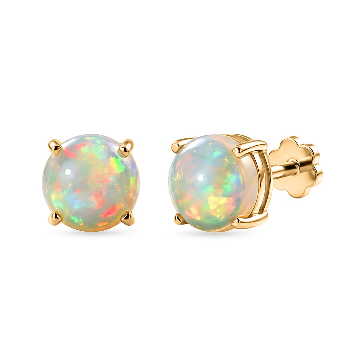 Royal Bali Collection - D'Joy Ethiopian Opal Solitaire Stud Earring with Screw Back in 18K Vermeil Yellow Gold Plated Sterling Silver  2.15 Ct.