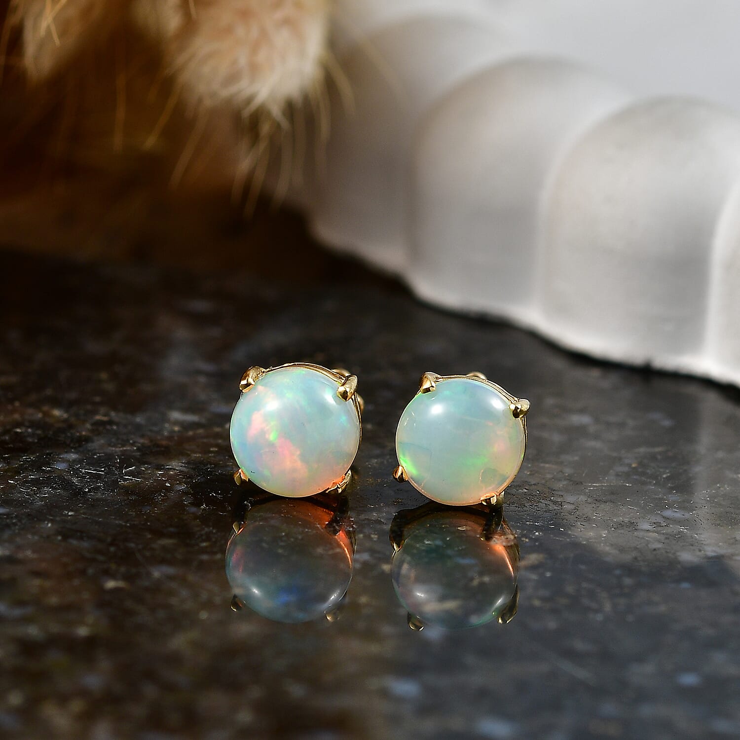 Royal Bali Collection - D'Joy Ethiopian Opal Solitaire Stud Earring with Screw Back in 18K Vermeil Yellow Gold Plated Sterling Silver  2.15 Ct.