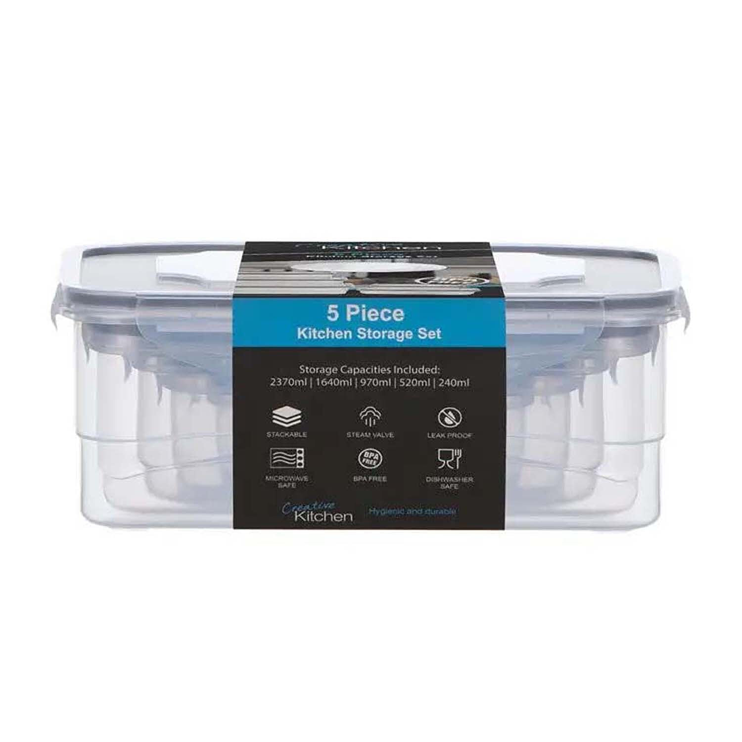 Kitchen Utensils 5-Piece BPA-Free Plastic Food Storage Containers - Grey