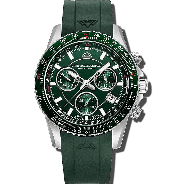 CHRISTOPHE DUCHAMP Velocitie V2 Swiss Ronda Z60 Quartz Green Dial - Silver Case Mens Watch with Green Silicone Strap