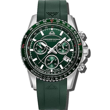 CHRISTOPHE DUCHAMP Velocitie V2 Swiss Ronda Z60 Quartz Green Dial - Silver Case Mens Watch with Green Silicone Strap