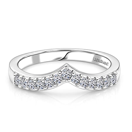 LUXURIANT Lab Grown Diamond Wishbone Ring in Rhodium Overlay Sterling Silver (SI-G-H)
