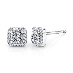Luxuriant - Lab Grown Diamond Cluster Earring (SI-G-H) with Push Post in Platinum Overlay Sterling Silver 0.25 Ct.