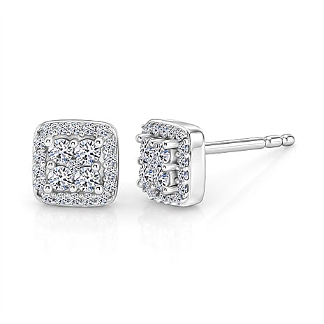 Luxuriant - Lab Grown Diamond Cluster Earring (SI-G-H) with Push Post in Platinum Overlay Sterling Silver 0.25 Ct.
