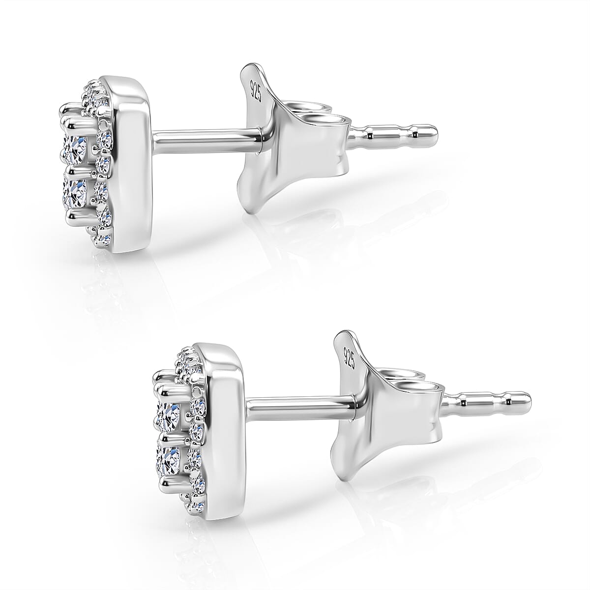 Luxuriant - Lab Grown Diamond Cluster Earring (SI-G-H) with Push Post in Platinum Overlay Sterling Silver 0.25 Ct.