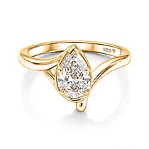 Lucy Q - SGL Certified Lab Grown Diamond (SI-G-H) Drop Solitaire Ring in 18K Vermeil Yellow Gold Plated Sterling Silver 1.00 Ct.
