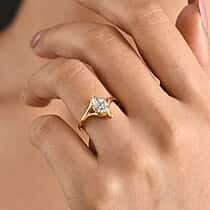 Lucy Q - SGL Certified Lab Grown Diamond (SI-G-H) Drop Solitaire Ring in 18K Vermeil Yellow Gold Plated Sterling Silver 1.00 Ct.