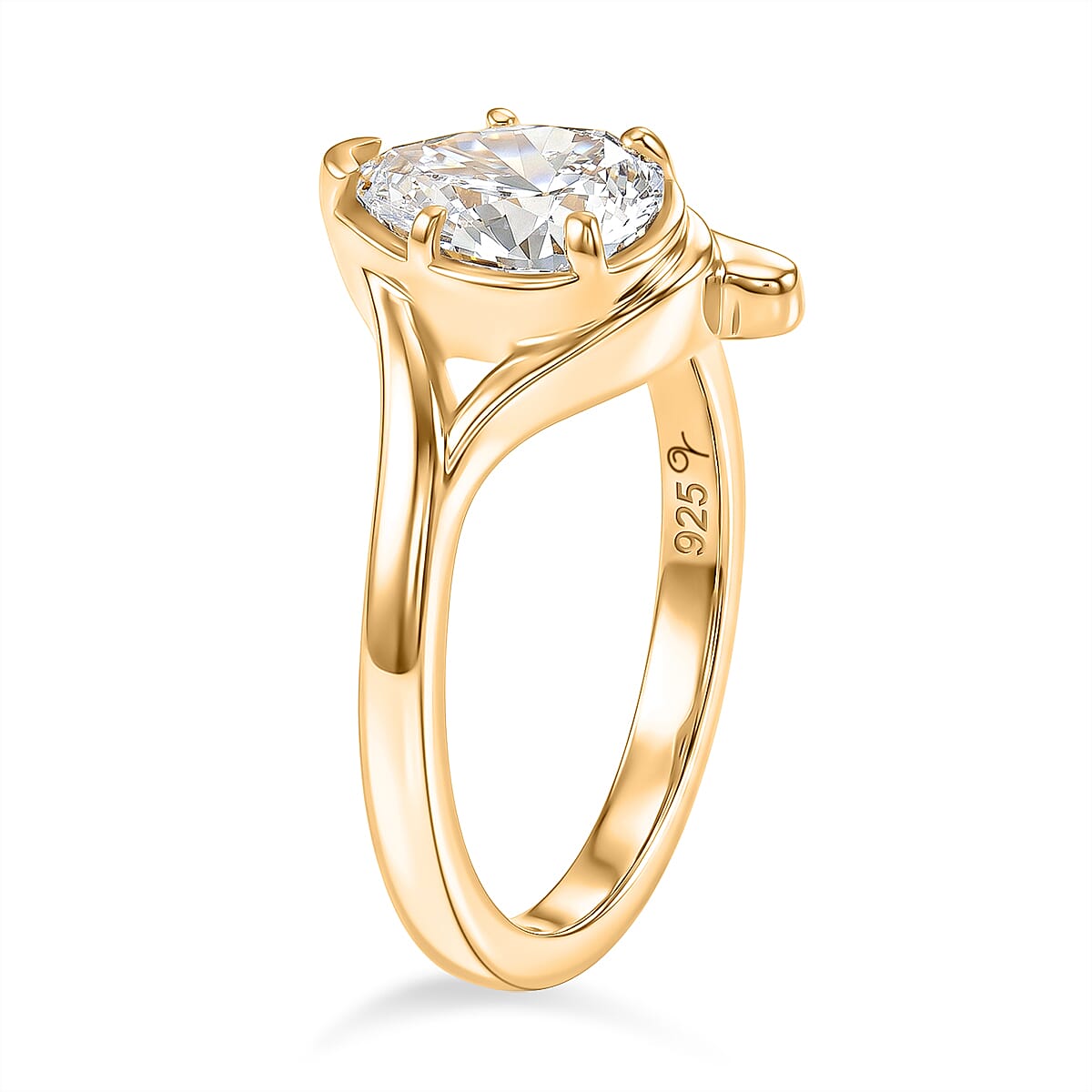 Lucy Q - SGL Certified Lab Grown Diamond (SI-G-H) Drop Solitaire Ring in 18K Vermeil Yellow Gold Plated Sterling Silver 1.00 Ct.