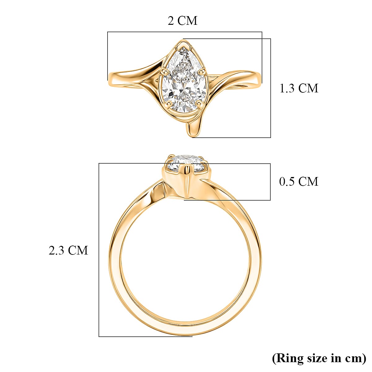 Lucy Q - SGL Certified Lab Grown Diamond (SI-G-H) Drop Solitaire Ring in 18K Vermeil Yellow Gold Plated Sterling Silver 1.00 Ct.