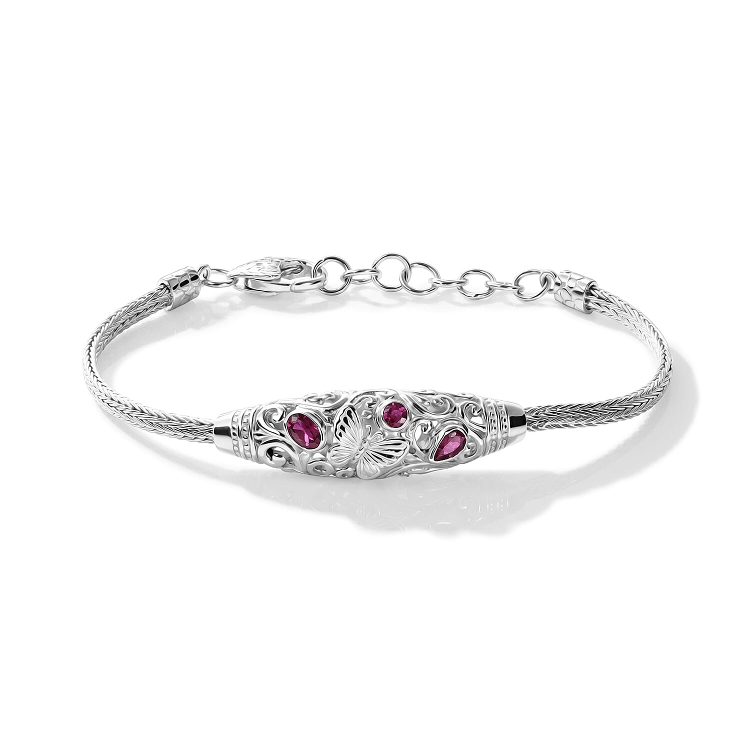 Royal Bali Collection - D'Joy Fissure Filled Ruby Sterling Silver Bracelet (Size - 8), Silver Wt. 12.30 Gms