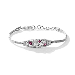 Royal Bali Collection - D'Joy Fissure Filled Ruby Sterling Silver Bracelet (Size - 8), Silver Wt. 12.30 Gms