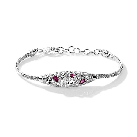 Royal Bali Collection - D'Joy Fissure Filled Ruby Sterling Silver Bracelet (Size - 8), Silver Wt. 12.30 Gms
