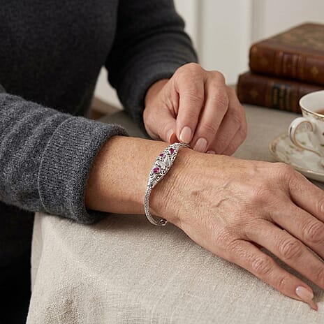 Royal Bali Collection - D'Joy Fissure Filled Ruby Sterling Silver Bracelet (Size - 8), Silver Wt. 12.30 Gms