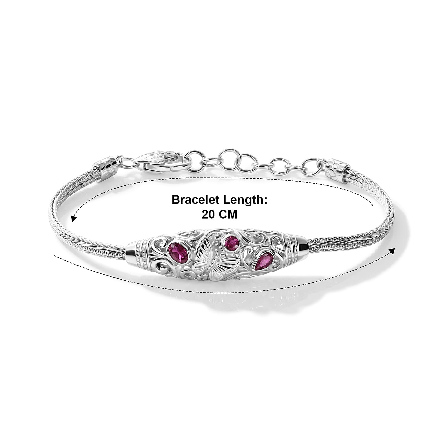 Royal Bali Collection - D'Joy Fissure Filled Ruby Sterling Silver Bracelet (Size - 8), Silver Wt. 12.30 Gms