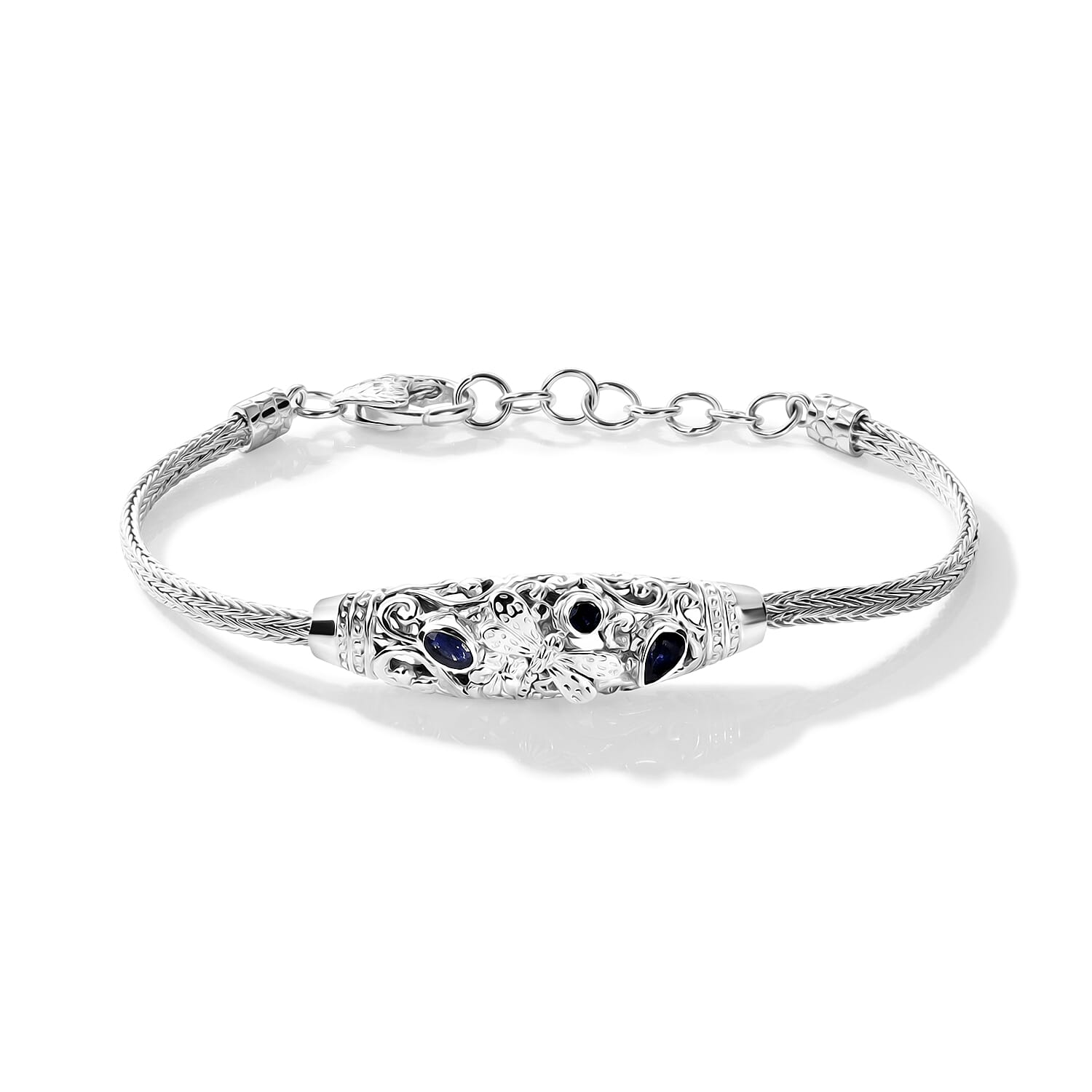 Royal Bali Collection - D'Joy Blue Sapphire Sterling Silver Bracelet (Size - 8), Silver Wt.12.35 Gms