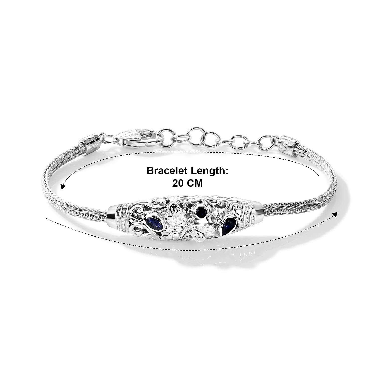 Royal Bali Collection - D'Joy Blue Sapphire Sterling Silver Bracelet (Size - 8), Silver Wt.12.35 Gms