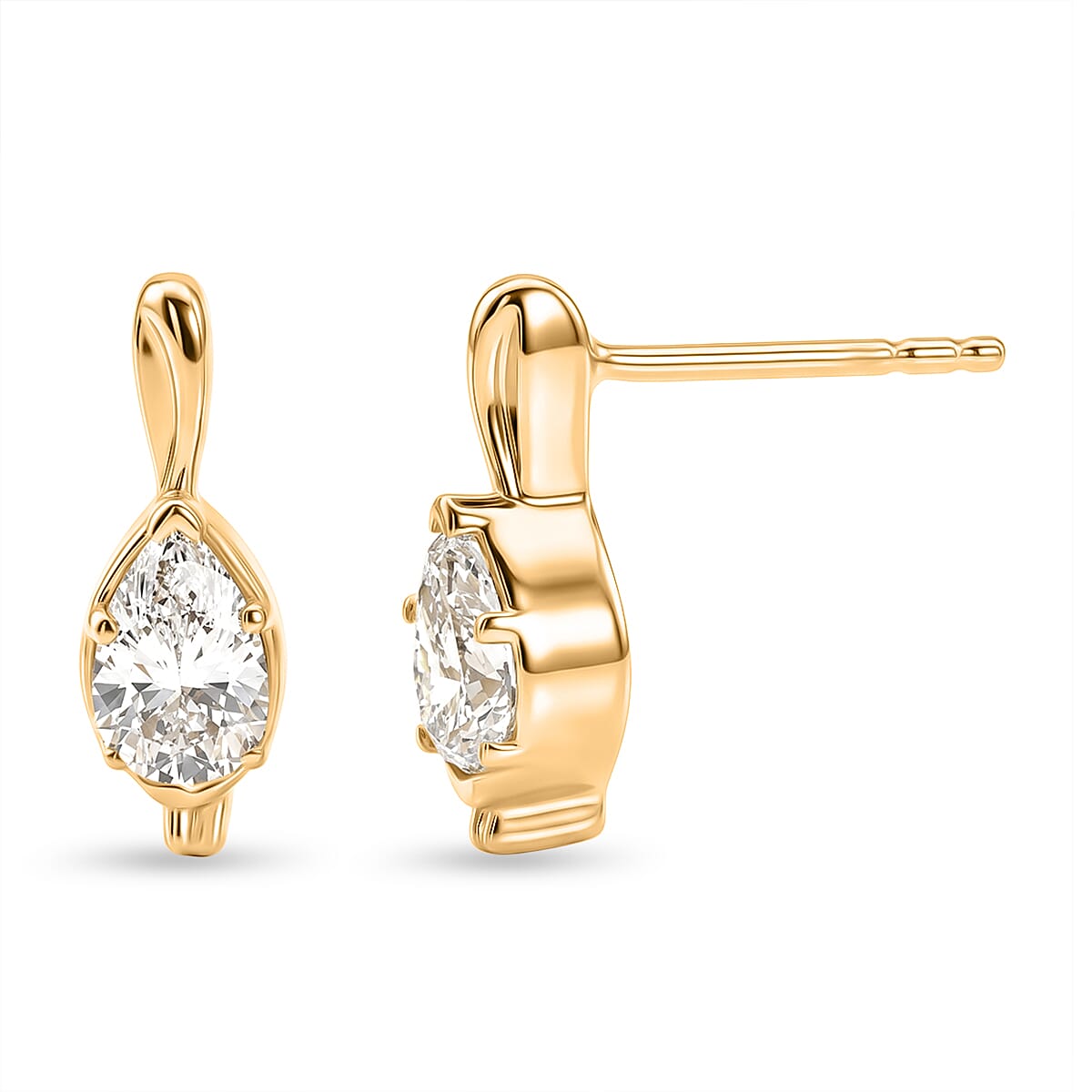 Lucy Q - SGL Certified Lab Grown Diamond (SI-G-H) Solitaire Stud Push Post Drop Earrings in 18K Gold Vermeil Sterling Silver 1.00 Ct.