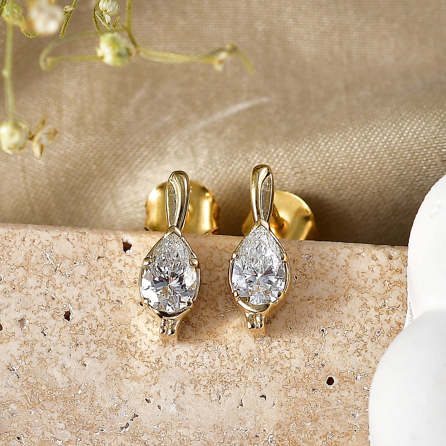 Lucy Q - SGL Certified Lab Grown Diamond (SI-G-H) Solitaire Stud Push Post Drop Earrings in 18K Gold Vermeil Sterling Silver 1.00 Ct.