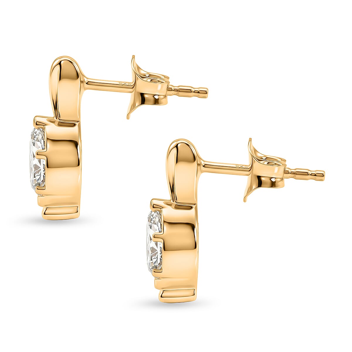 Lucy Q - SGL Certified Lab Grown Diamond (SI-G-H) Solitaire Stud Push Post Drop Earrings in 18K Gold Vermeil Sterling Silver 1.00 Ct.