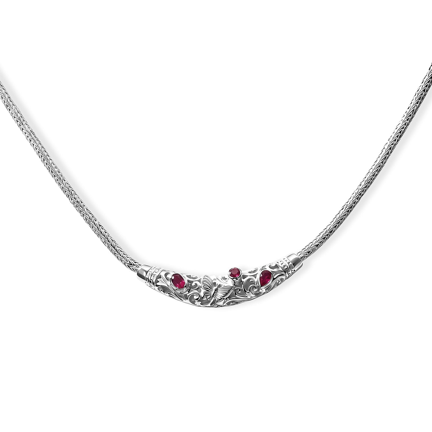 Royal Bali Collection - D'Joy Ruby Sterling Silver Necklace (Size - 20), Silver Wt. 21.16 Gms