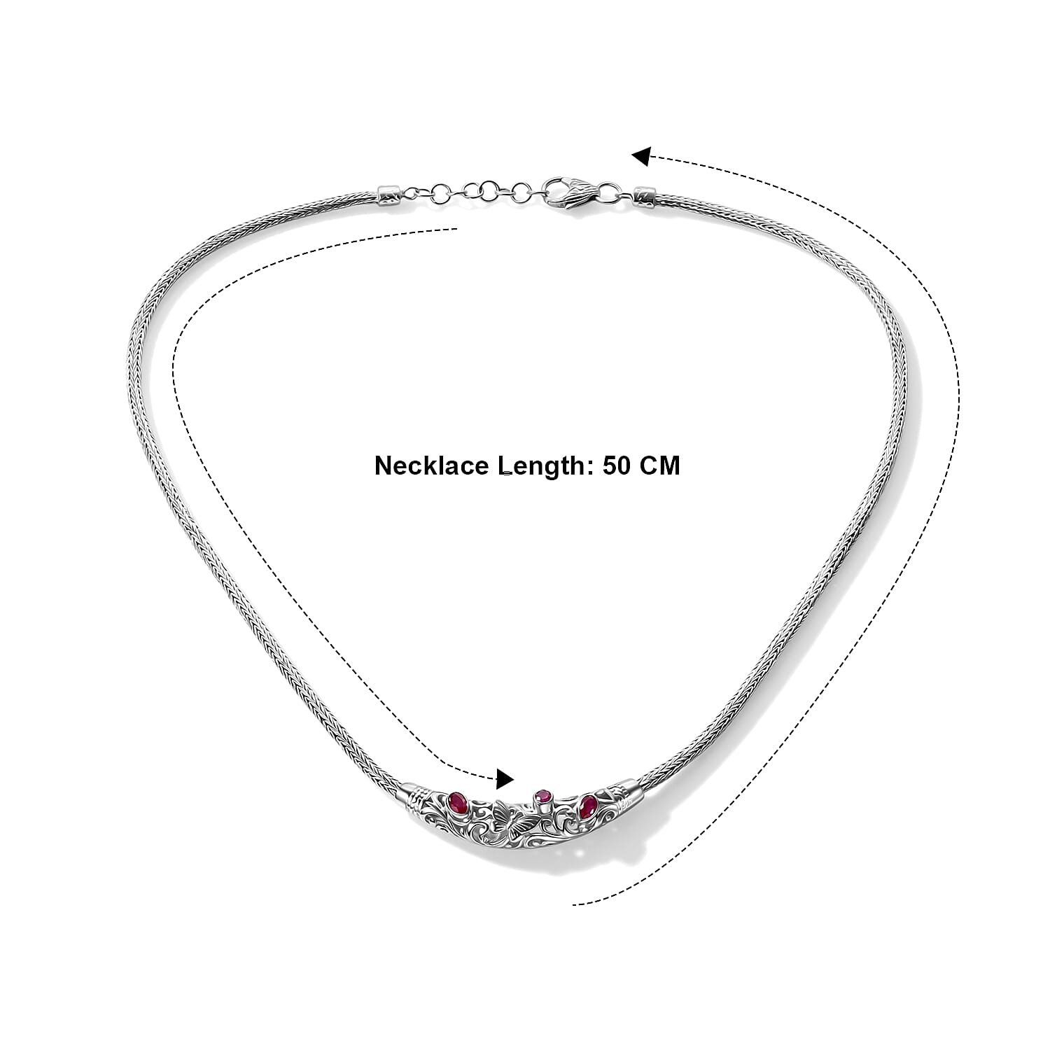 Royal Bali Collection - D'Joy Ruby Sterling Silver Necklace (Size - 20), Silver Wt. 21.16 Gms
