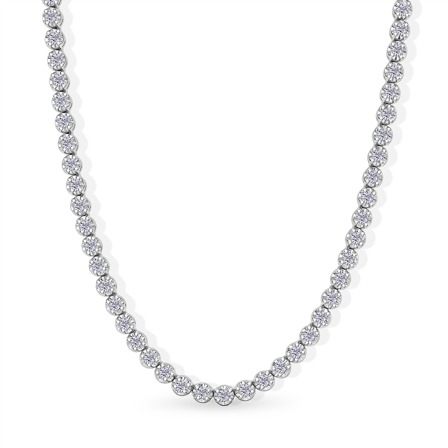 Luxuriant - Lab Grown Diamond (SI-G-H) Tennis Necklace (Size - 20) with GB Lock Box in Rhodium Overlay Sterling Silver 8.00 Ct, Silver Wt. 26.00 Gms