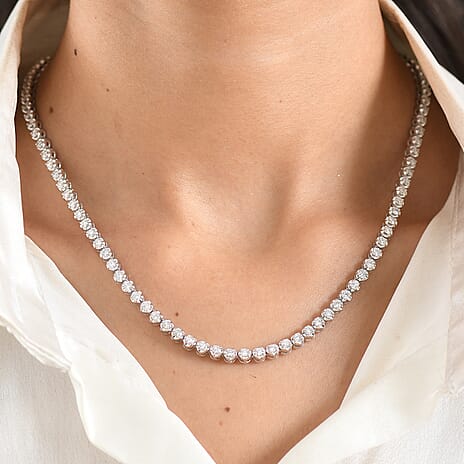 NYC CloseOut- Lab Grown Diamond (SI-G-H) Tennis Necklace (Size - 20) in Rhodium Overlay Sterling Silver 8.00 Ct, Silver Wt. 26.00 Gms