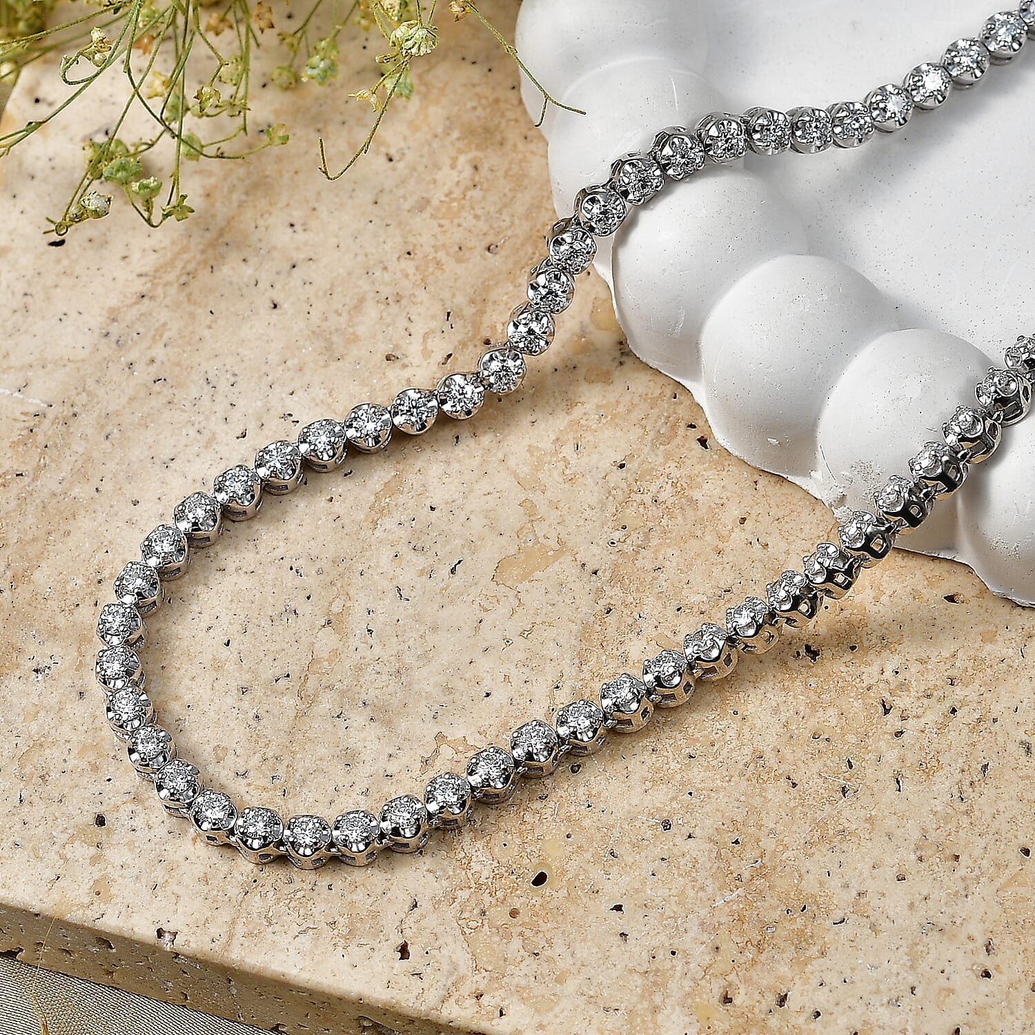 Luxuriant - Lab Grown Diamond (SI-G-H) Tennis Necklace (Size - 20) with GB Lock Box in Rhodium Overlay Sterling Silver 8.00 Ct, Silver Wt. 26.00 Gms