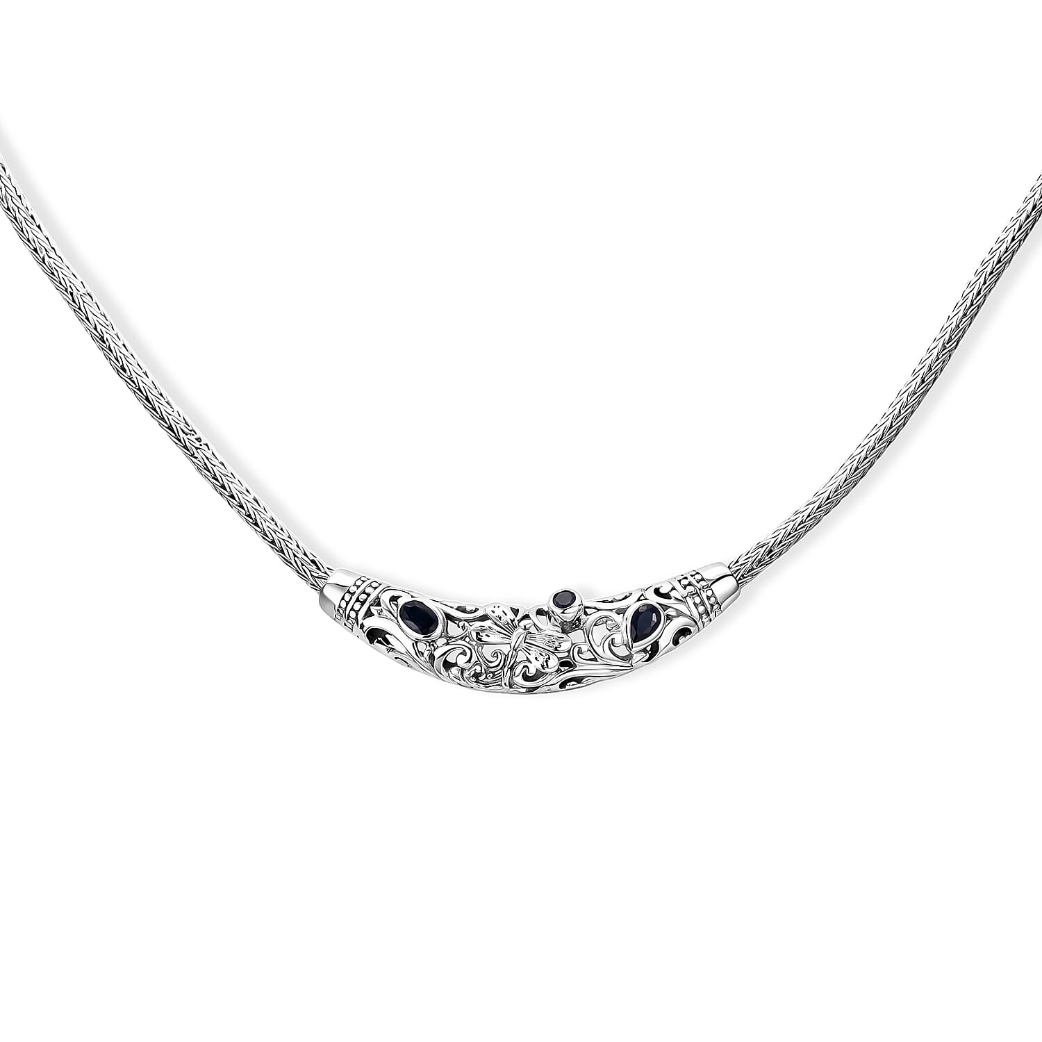 Royal Bali Collection - D'Joy Blue Sapphire Sterling Silver Necklace (Size - 20), Silver Wt. 21.26 Gms