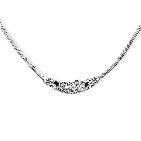 Royal Bali Collection - D'Joy Blue Sapphire Sterling Silver Necklace (Size - 20), Silver Wt. 21.26 Gms