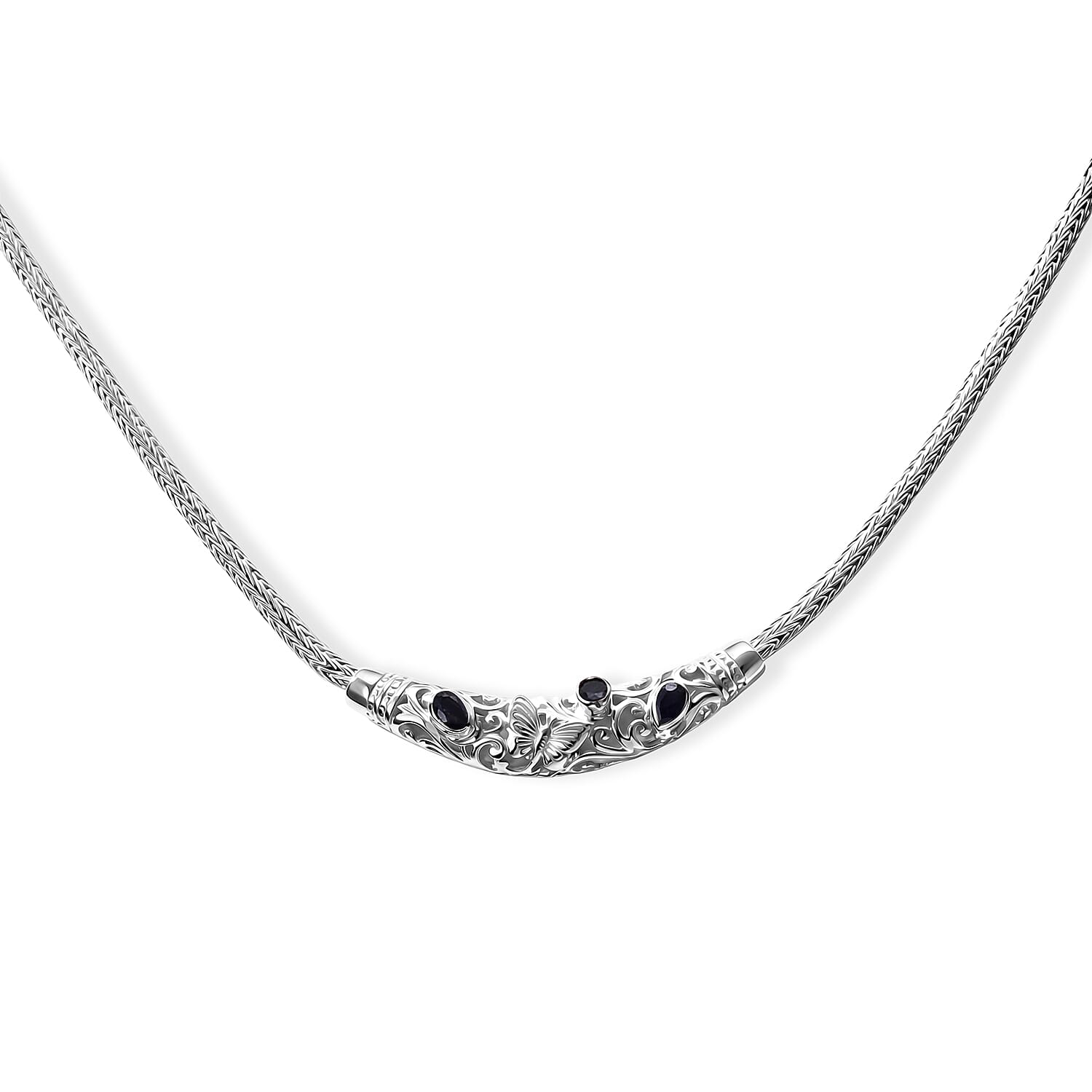 Royal Bali Collection - D'Joy Blue Sapphire Sterling Silver Necklace (Size - 20), Silver Wt. 21.26 Gms