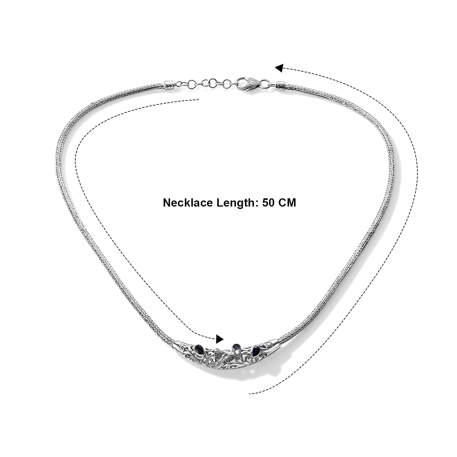 Royal Bali Collection - D'Joy Blue Sapphire Sterling Silver Necklace (Size - 20), Silver Wt. 21.26 Gms