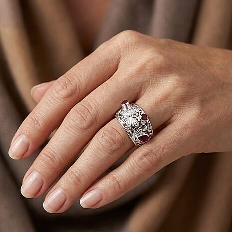 Royal Bali Collection - D'Joy Ruby Sterling Silver Butterfly Motif Band Ring
