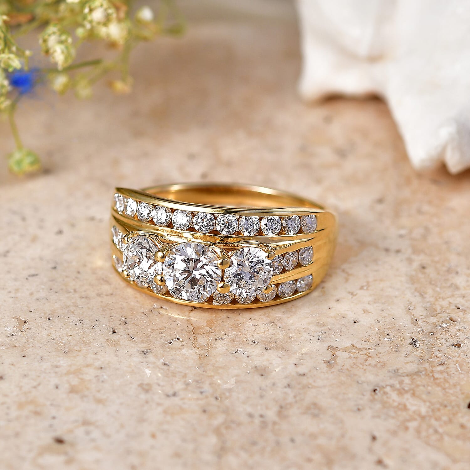 Luxuriant - SGL Certified Lab Grown Diamond (SI-G-H) Ring in 18K Vermeil Yellow Gold Plated Sterling Silver 3.00 Ct.