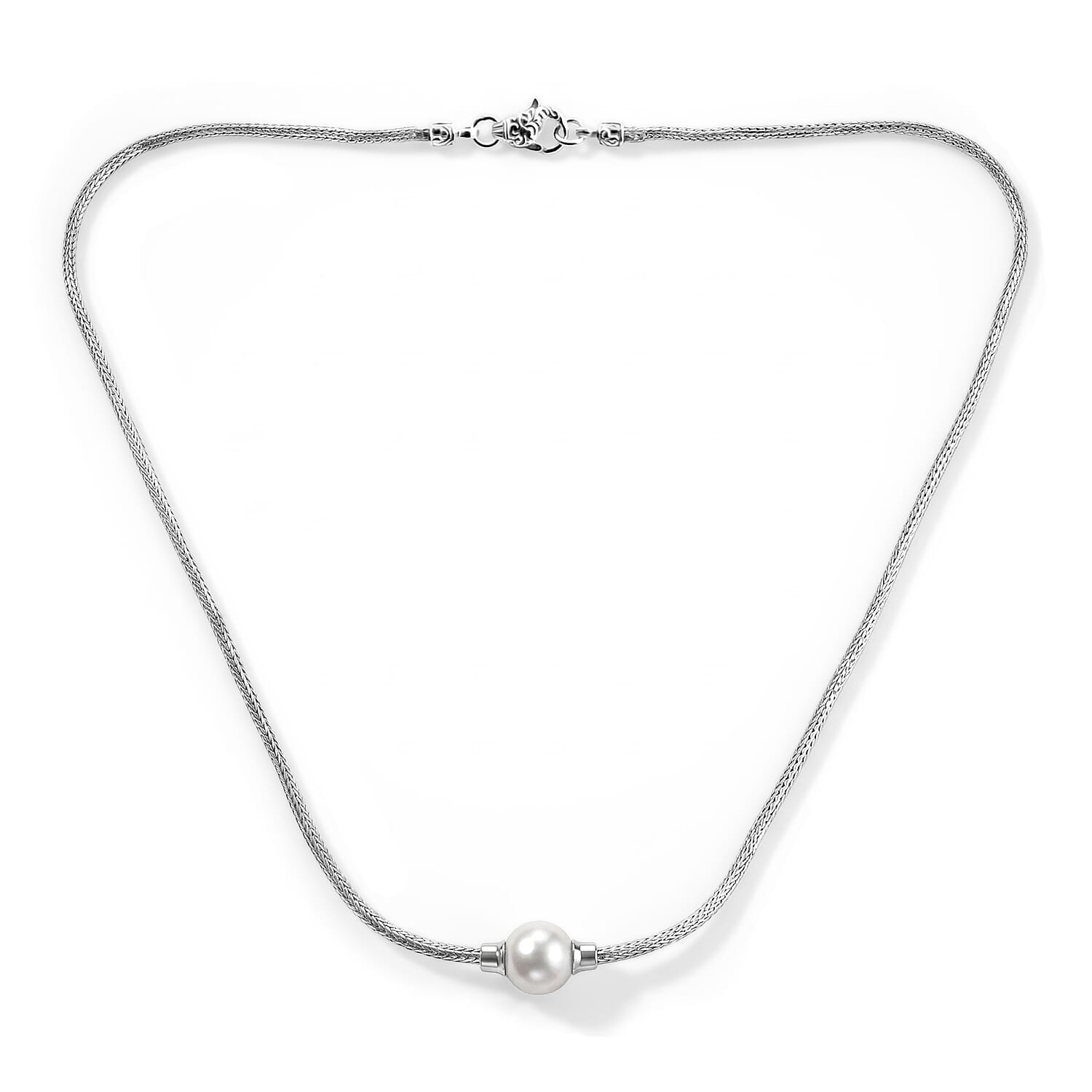 Royal Bali Collection - D'Joy White Edison Pearl (11-12mm) Sterling Silver Tulangnaga Necklace (Size - 20) with Lobster Clasp 10.13 Ct, Silver Wt. 13.00 Gms