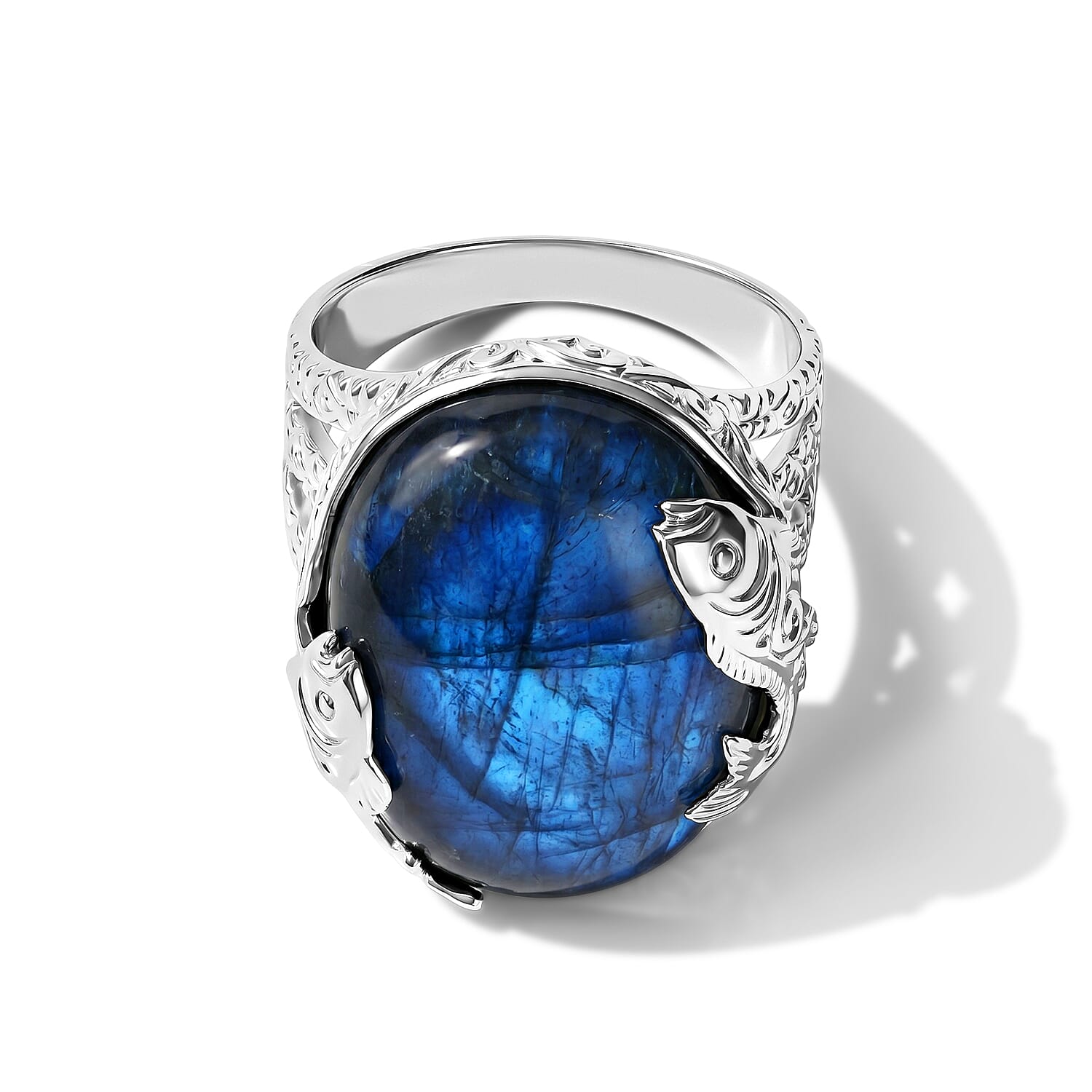 Royal Bali Collection - D'Joy Labradorite Sterling Silver Solitaire Fish Motif Ring 20.10 Ct.