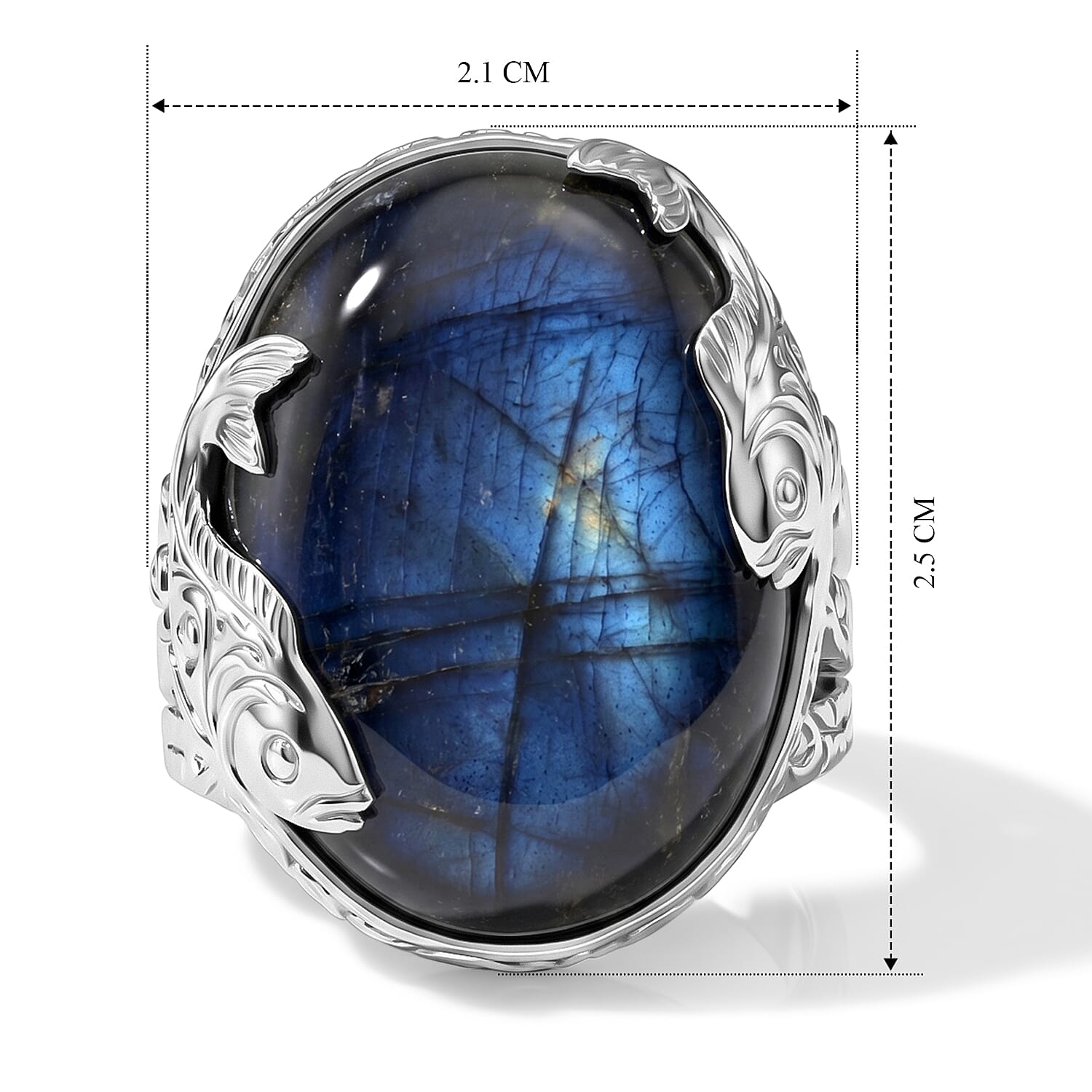 Royal Bali Collection - D'Joy Labradorite Sterling Silver Solitaire Fish Motif Ring 20.10 Ct.