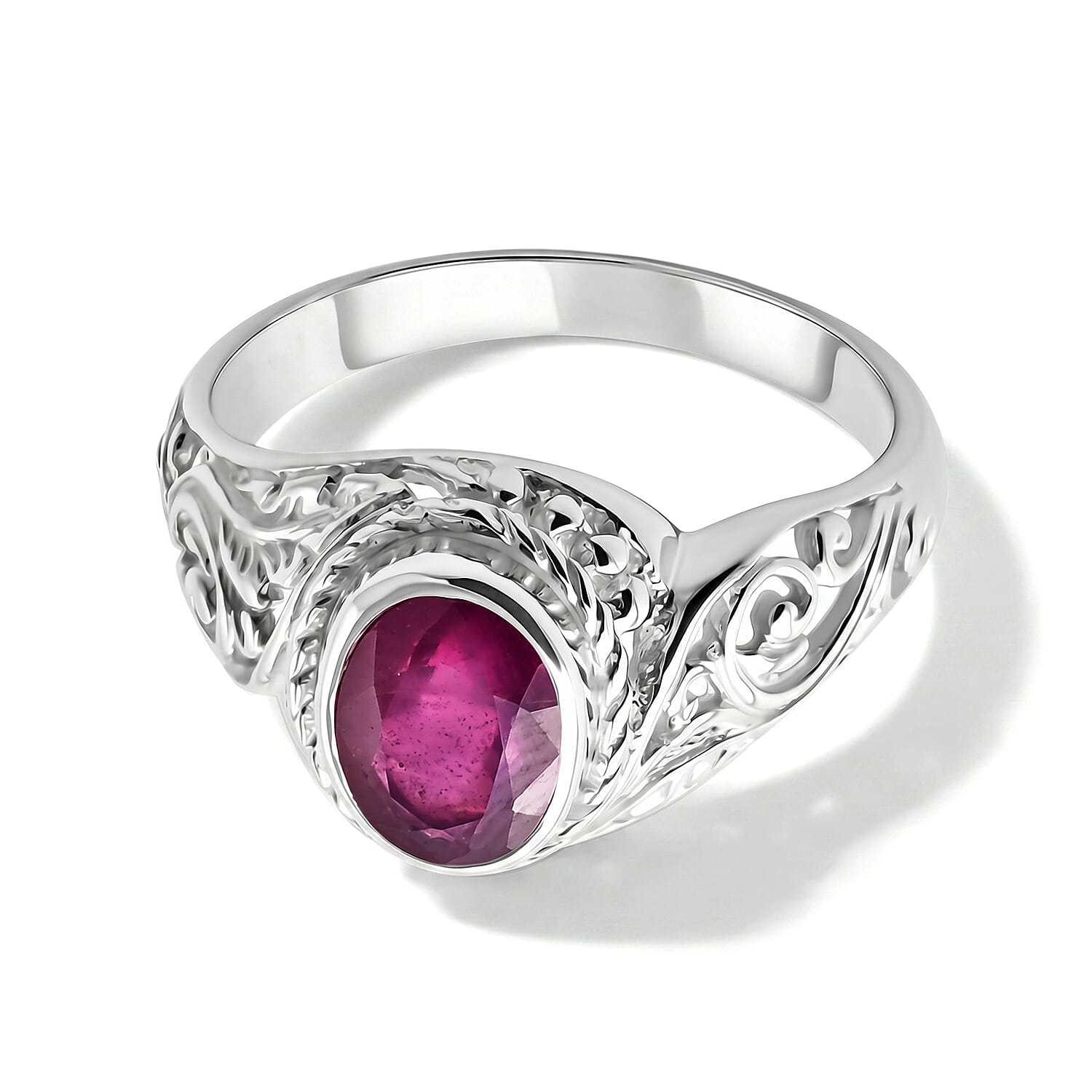 Royal Bali Collection - D'Joy Fissure Filled Ruby Sterling Silver Solitaire Ring 1.77 Ct.