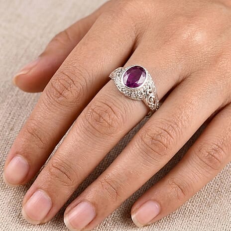 Royal Bali Collection - D'Joy Fissure Filled Ruby Sterling Silver Solitaire Ring 1.77 Ct.