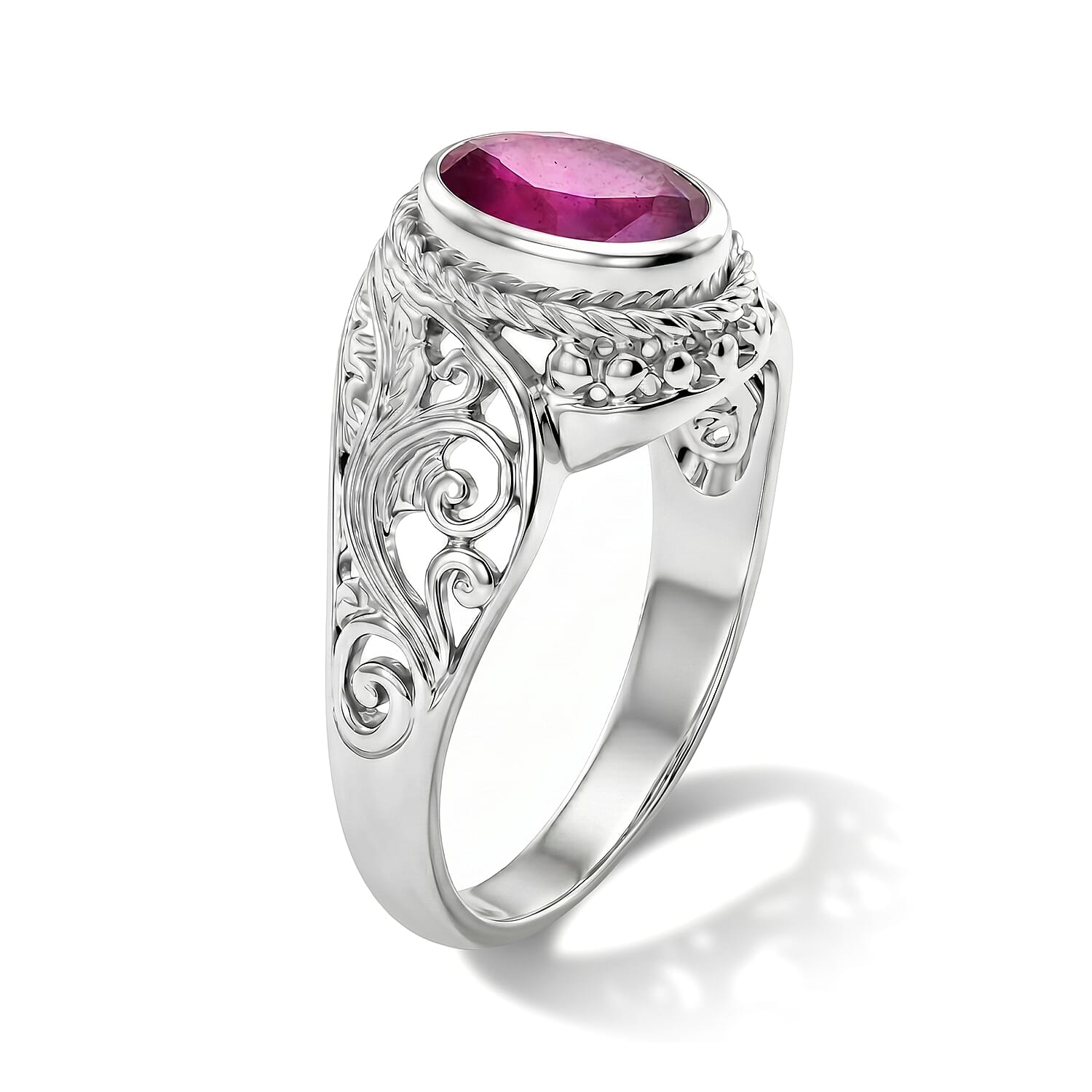 Royal Bali Collection - D'Joy Fissure Filled Ruby Sterling Silver Solitaire Ring 1.77 Ct.