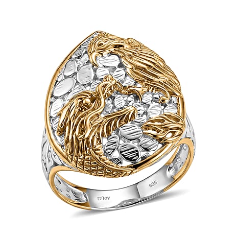 Royal Bali Collection - D'Joy Sterling Silver Dragon with Phoenix Ring in Yellow Plating