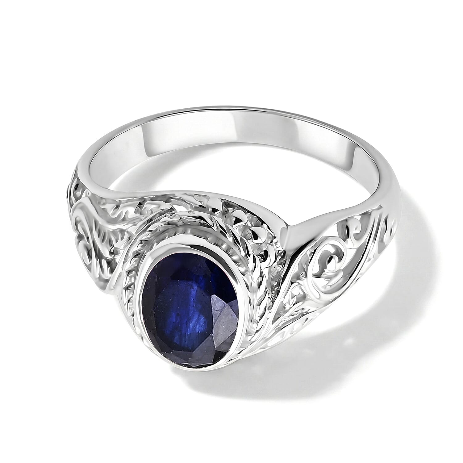 Royal Bali Collection - D'Joy Fissure Filled Blue Sapphire Sterling Silver Solitaire Ring 1.90 Ct.