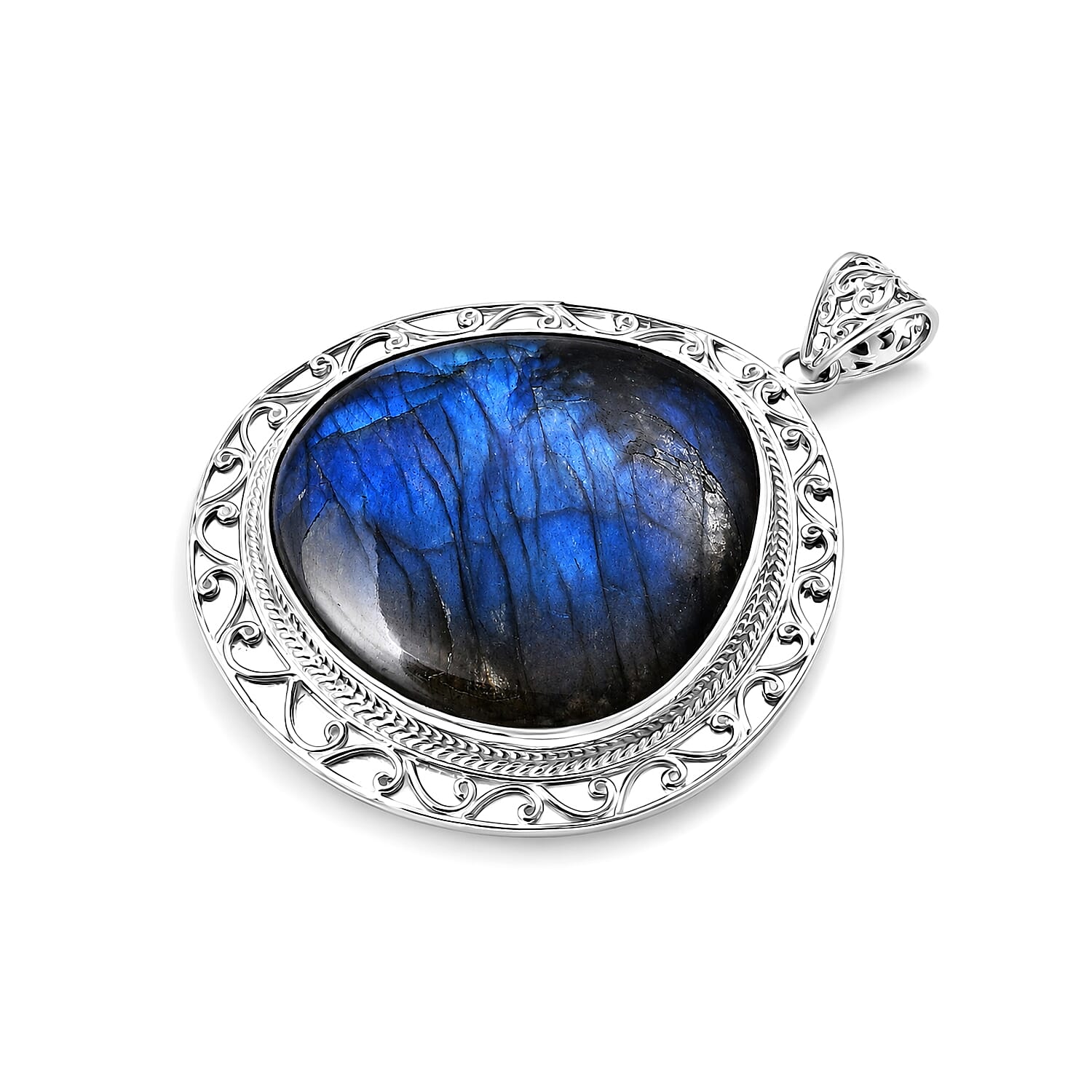 Royal Bali Collection - D'Joy Labradorite Sterling Silver Solitaire Pendant 96.80 Ct, Silver Wt.13.00 Gms