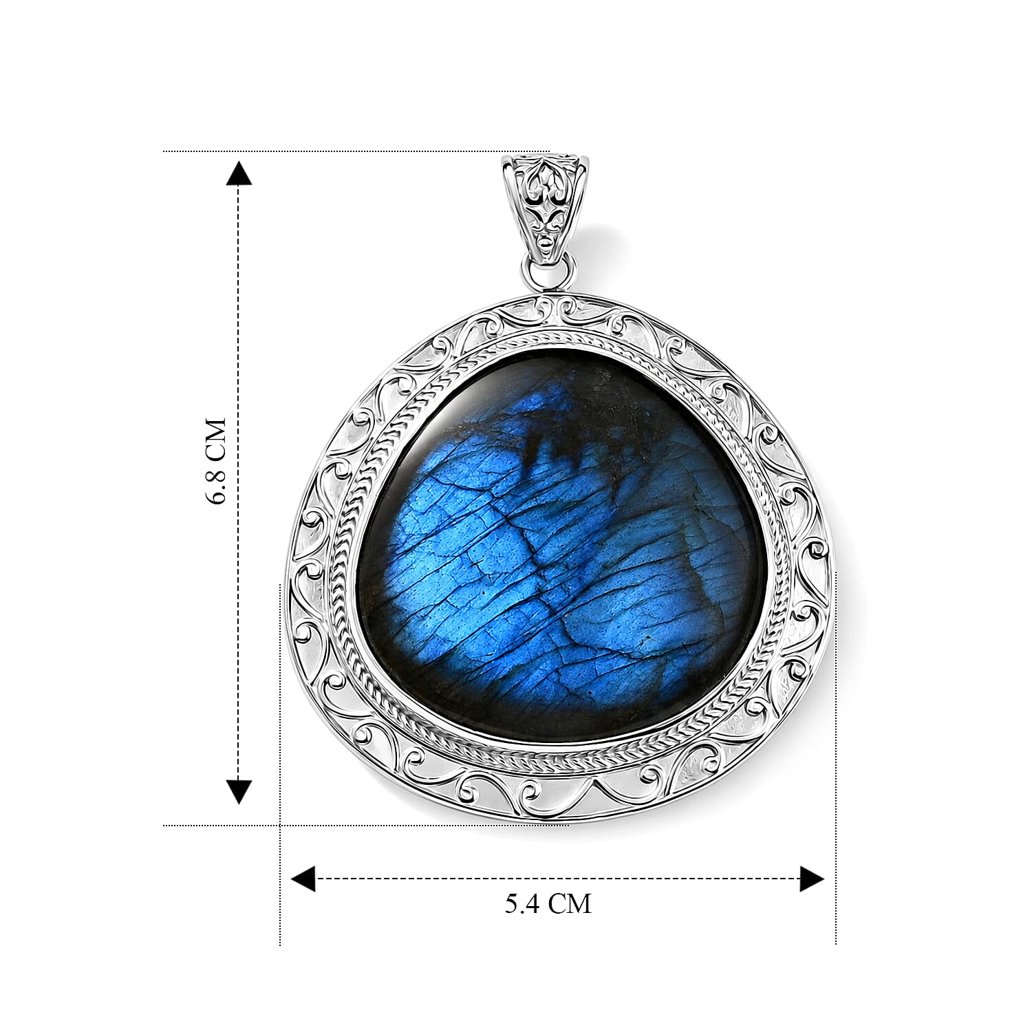 Royal Bali Collection - D'Joy Labradorite Sterling Silver Solitaire Pendant 96.80 Ct, Silver Wt.13.00 Gms
