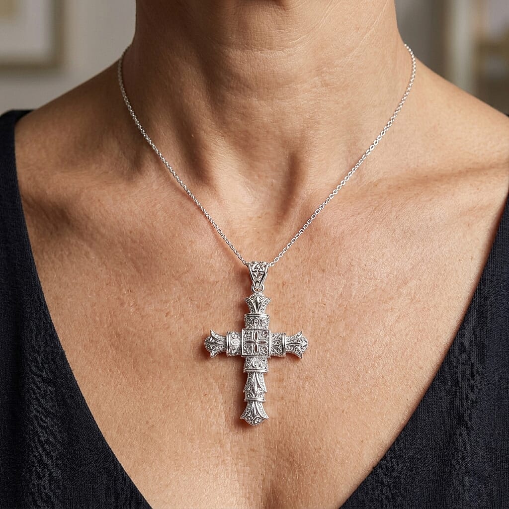 Royal Bali Collection - D'Joy Sterling Silver Cross Pendant, Silver Wt. 10.55 Gms