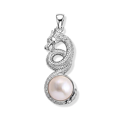 Royal Bali Collection - D'Joy White Mabe Pearl Sterling Silver Dragon Drop Pendant 6.80 Ct.