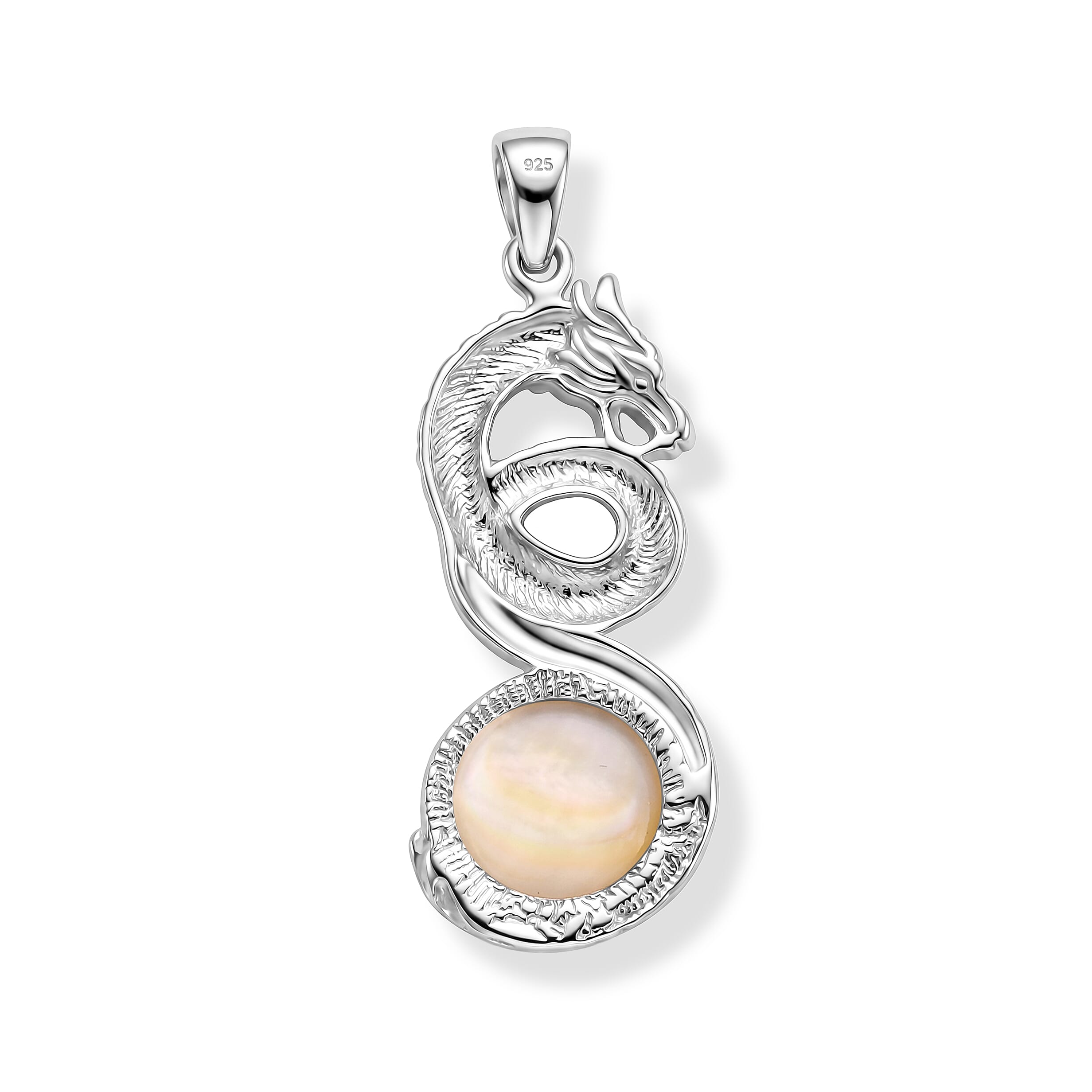 Royal Bali Collection - D'Joy White Mabe Pearl Sterling Silver Dragon Drop Pendant 6.80 Ct.