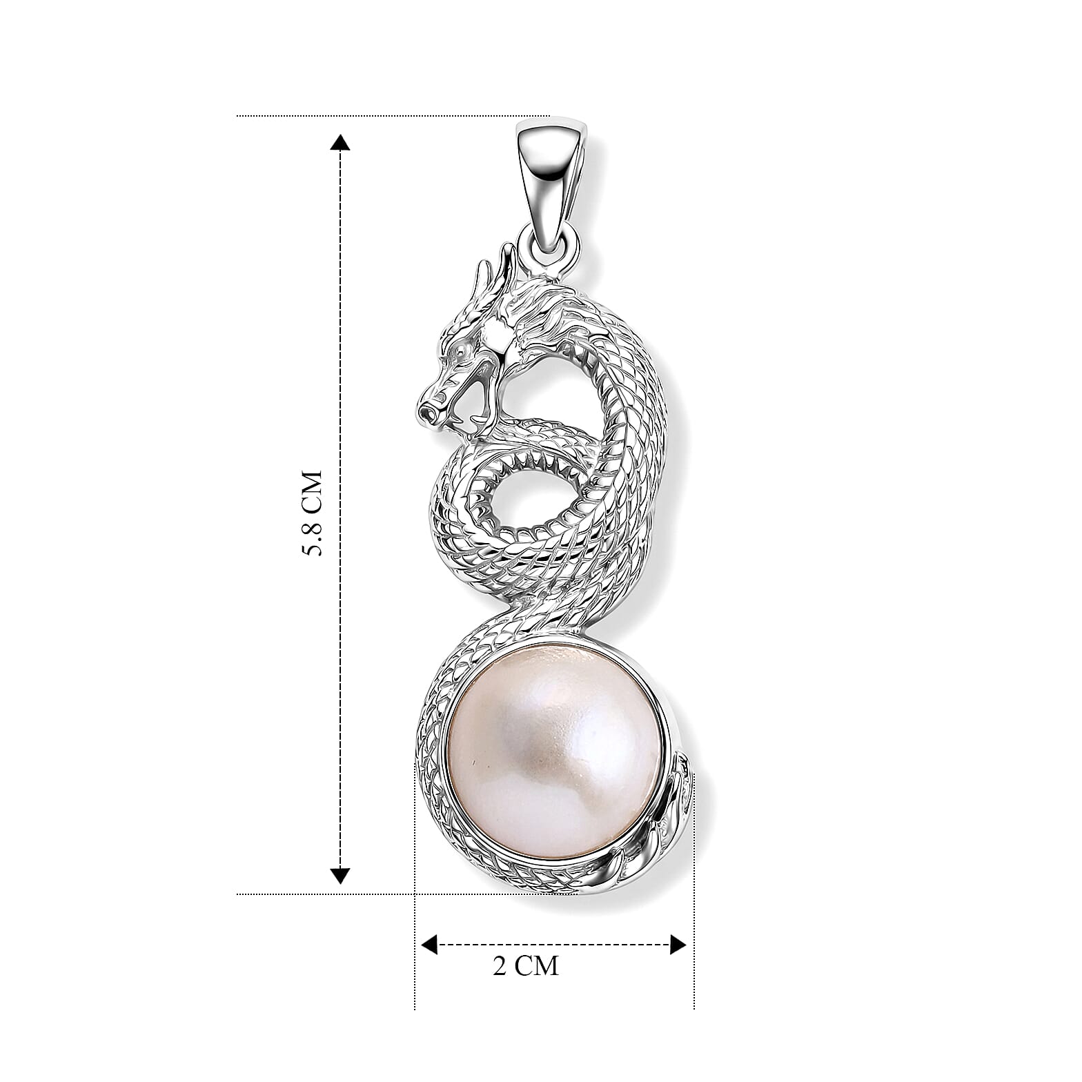 Royal Bali Collection - D'Joy White Mabe Pearl Sterling Silver Dragon Drop Pendant 6.80 Ct.
