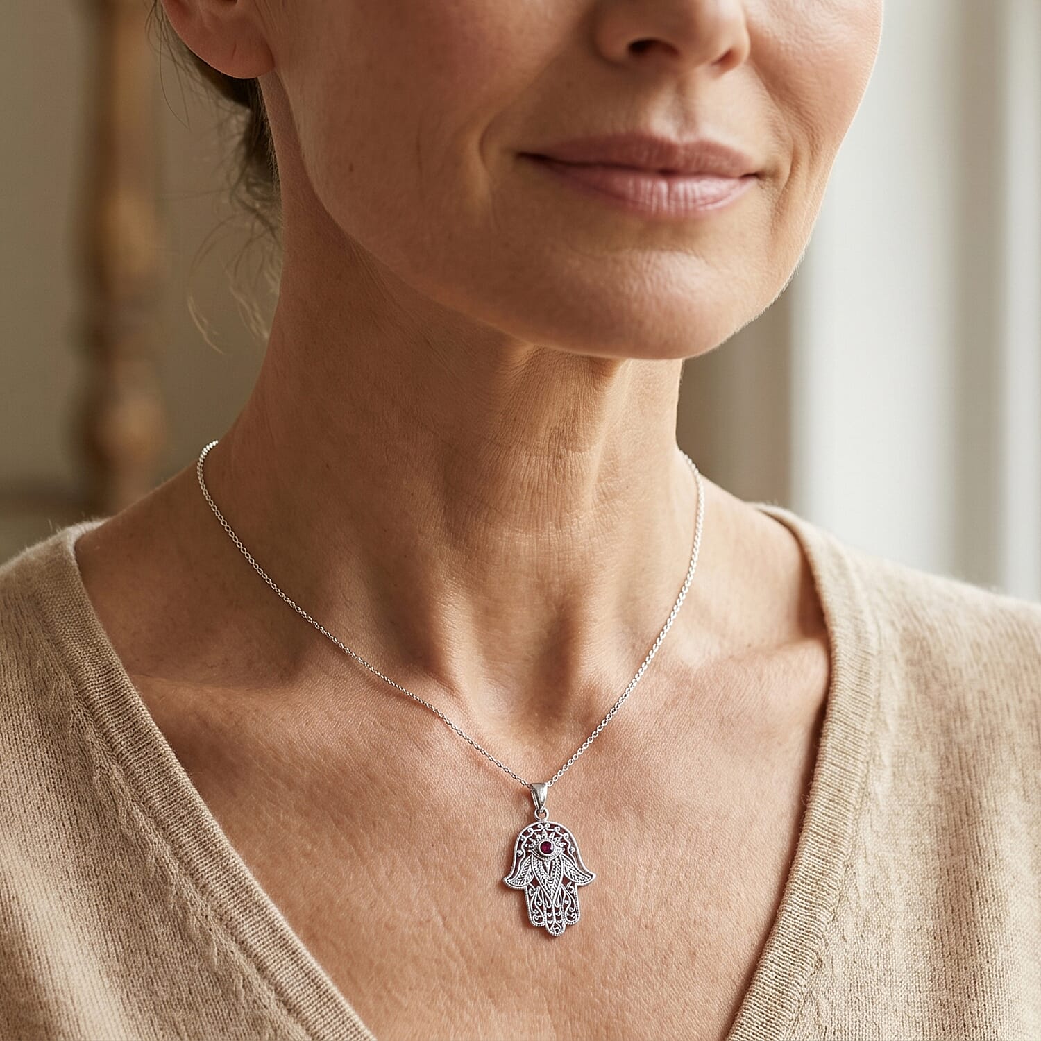 Royal Bali Collection - Fissure Filled Ruby Sterling Silver Pendant